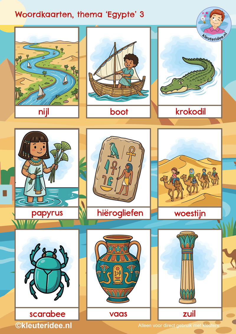 woordkaarten thema Egypte voor kleuters kleuteridee